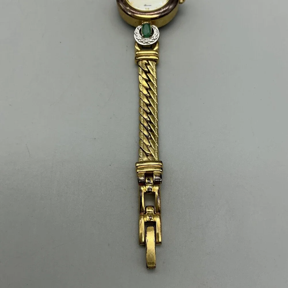 Jules Jurgensen Womens Watch 22mm MOP Green Stone Diamond 7707E New Battery 6.5